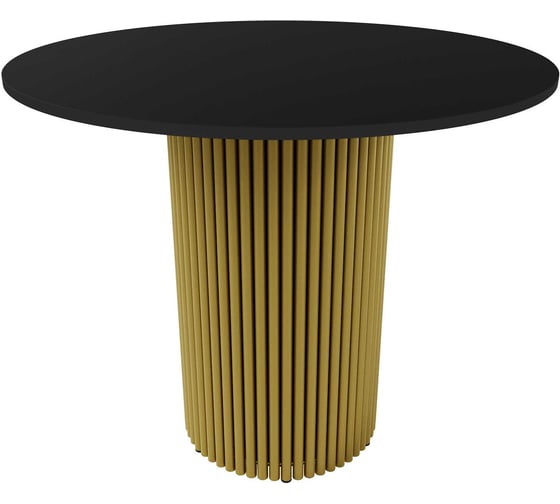 Изображение товара Обеденный стол GENGLASS круглый с металлическим подстольем 400x400 мм, TRUBIS Wood, золотое подстолье, черная столешница 90 см GGT-03-1-2-L-90