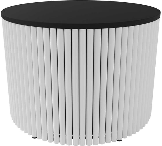 Изображение товара Журнальный стол GENGLASS круглый с металлическим подстольем 600x600 мм, TRUBIS Wood, белое подстолье, черная столешница 60 см GGT-03-3-2-M-60