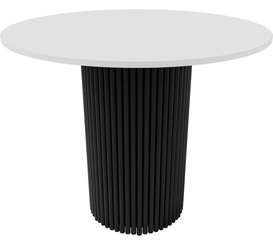 Изображение товара Обеденный стол GENGLASS круглый с металлическим подстольем 400x400 мм, TRUBIS Wood, черное подстолье, белая столешница 90 см GGT-03-2-3-L-90