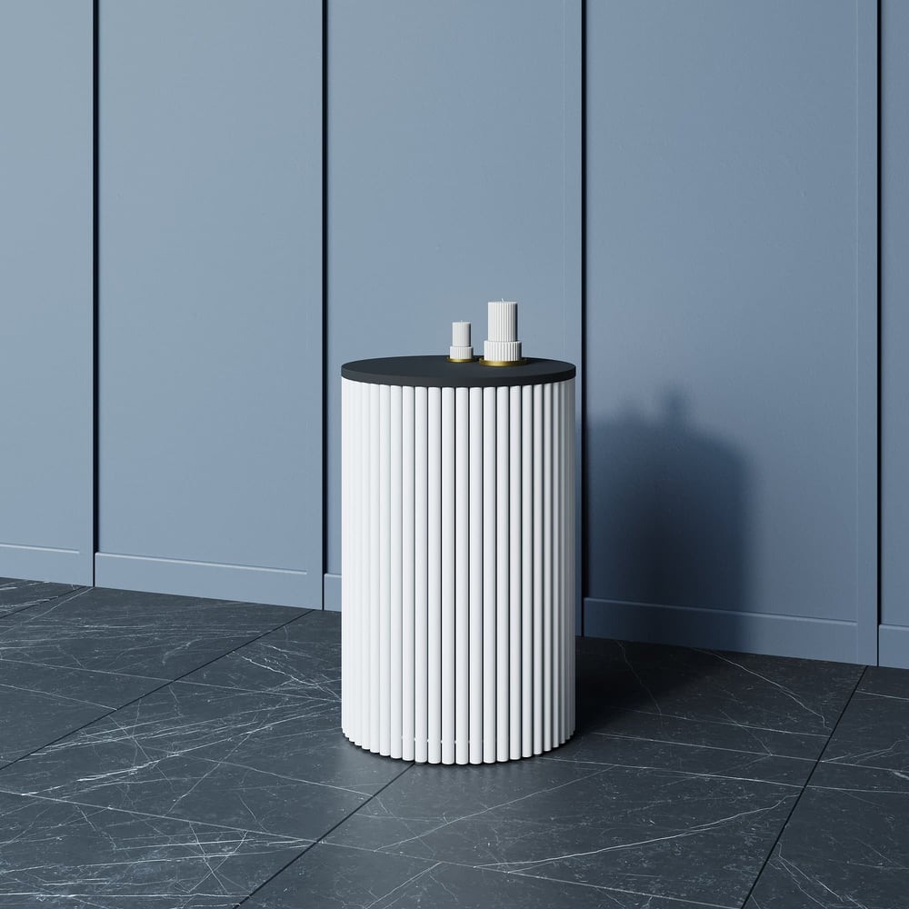 Изображение товара Журнальный столик GENGLASS круглый металлическое подстолье черная ЛДСП 40 см