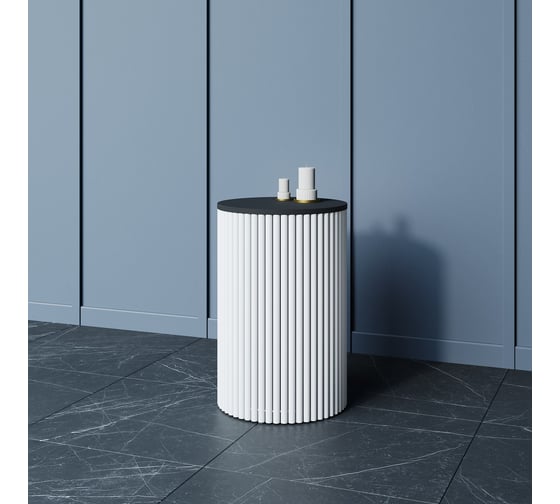 Изображение товара Журнальный столик GENGLASS круглый с металлическим подстольем 400x400 мм, TRUBIS Wood, белое подстолье, черная столешница 40 см GGT-03-3-2-S-40