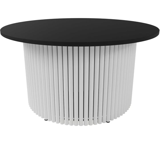 Изображение товара Журнальный стол GENGLASS круглый с металлическим подстольем 600x600 мм, TRUBIS Wood, белое подстолье, черная столешница 80 см GGT-03-3-2-M-80