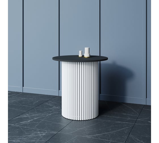 Изображение товара Журнальный столик GENGLASS круглый с металлическим подстольем 400x400 мм, TRUBIS Wood, белое подстолье, черная столешница 60 см GGT-03-3-2-S-60