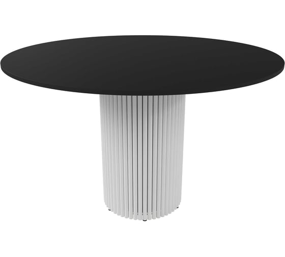 Изображение товара Обеденный стол GENGLASS круглый с металлическим подстольем 400x400 мм, TRUBIS Wood, белое подстолье, черная столешница 120 см GGT-03-3-2-L-120