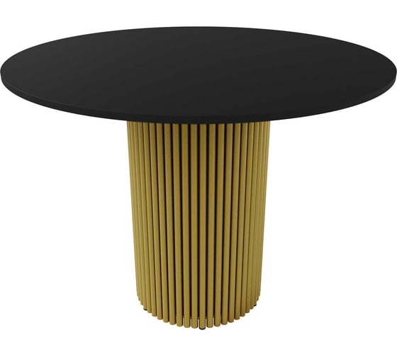 Изображение товара Обеденный стол GENGLASS круглый с металлическим золотым подстольем и черной столешницей TRUBIS Wood GGT-03-1-2-L-100