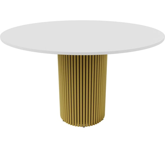 Изображение товара Обеденный стол GENGLASS круглый с металлическим подстольем 400x400 мм, TRUBIS Wood, золотое подстолье, белая столешница 120 см GGT-03-1-3-L-120