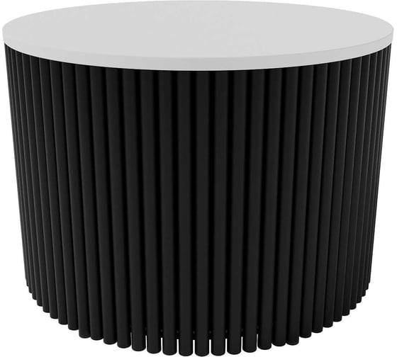 Изображение товара Журнальный стол GENGLASS круглый с металлическим подстольем 600x600 мм, TRUBIS Wood, черное подстолье, белая столешница 60 см GGT-03-2-3-M-60