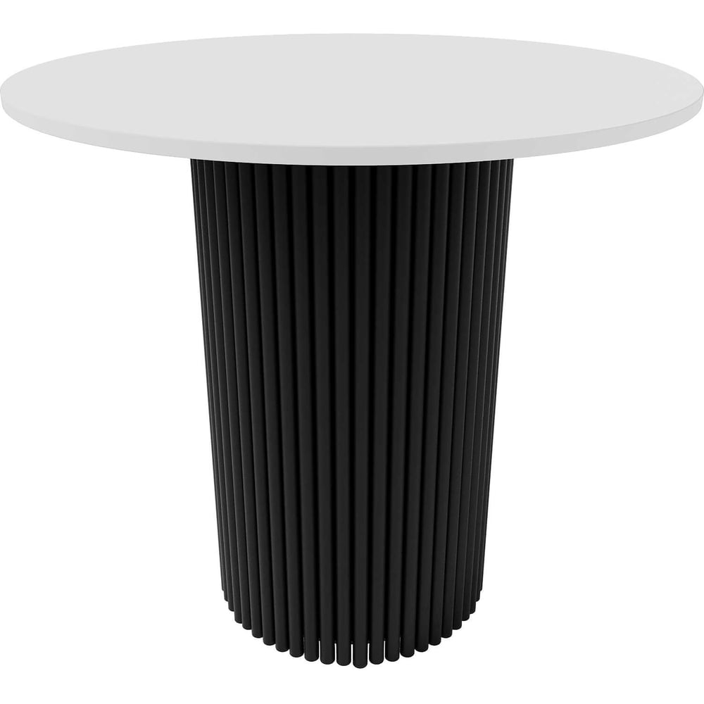 Изображение товара Обеденный круглый стол GENGGLASS с металлическим подстольем 80 см белый/черный