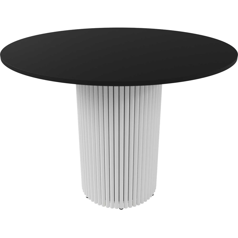 Изображение товара Обеденный стол GENGLASS круглый с белым металлическим подстольем и черной столешницей TRUBIS Wood