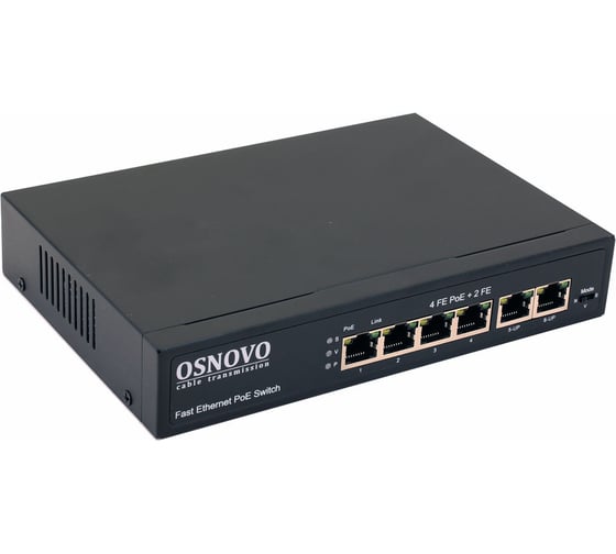 Изображение товара PoE коммутатор OSNOVO SW-20600(80W) Fast Ethernet на 6 RJ45 портов sct1268