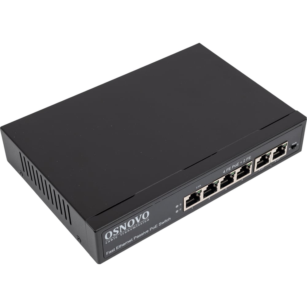 Изображение товара Passive PoE коммутатор OSNOVO SW-20600/A(80W) Fast Ethernet на 6 портов sct1279