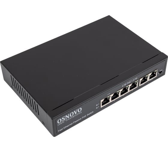 Изображение товара Passive PoE коммутатор OSNOVO SW-20600/A(80W) Fast Ethernet на 6 портов sct1279