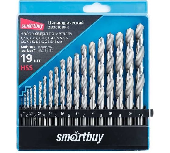 Изображение товара Набор 19 сверл по металлу, 1-10 мм, с шагом 0.5 мм Smartbuy SBT-SDM-19P1