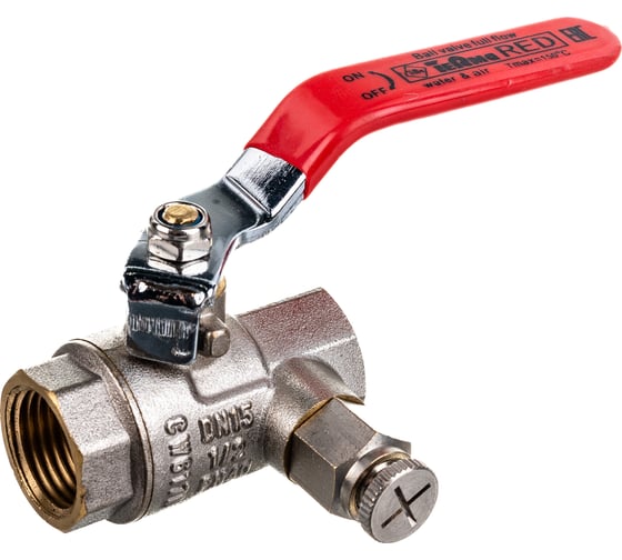 Изображение товара Шаровой кран Terma RED 1/2 в/в ручка с дренажем и воздухоотводчиком 26119