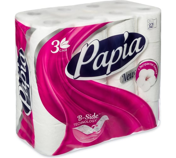 Изображение товара Туалетная бумага PAPIA Белая 3 слоя, 32 рулона 1015031444 1015031484