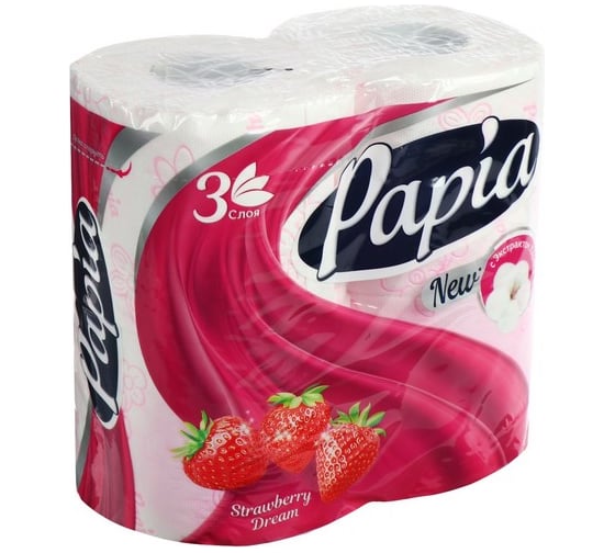 Изображение товара Туалетная бумага PAPIA Клубничная Мечта 3 слоя, 4 рулона 1015031405 1015031405 1015031531