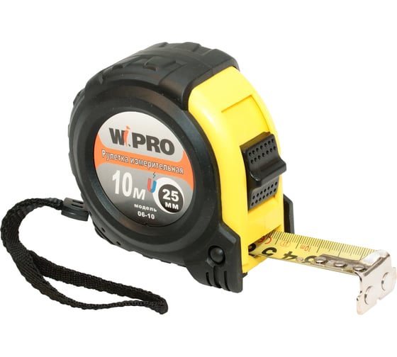 Изображение товара Рулетка WIPRO 10 м*25 мм, АБС-пластик + магнитный упор + резина, толщина 0.115 мм 06-10