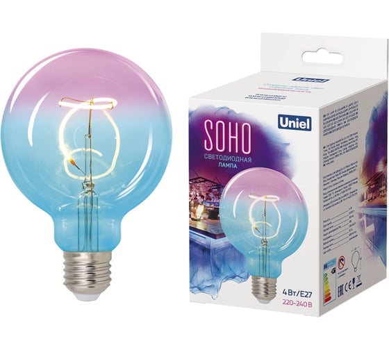 Изображение товара Светодиодная лампа Uniel LED-SF01-4W/SOHO/E27/CW BLUE/WINE GLS77TR SOHO UL-00005892