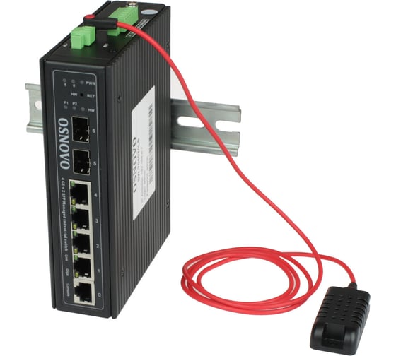 Изображение товара Управляемый (L2+) коммутатор OSNOVO SW-70402/ILS Gigabit Ethernet на 4xRJ45 + 2 SFP порта c датчиком температуры и влажности sct1350