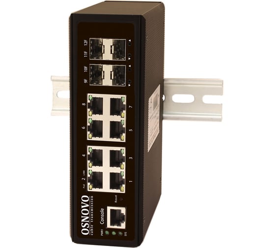 Изображение товара Промышленный управляемый (L2+) коммутатор OSNOVO SW-70804/IL Gigabit Ethernet на 12 портов sct1352