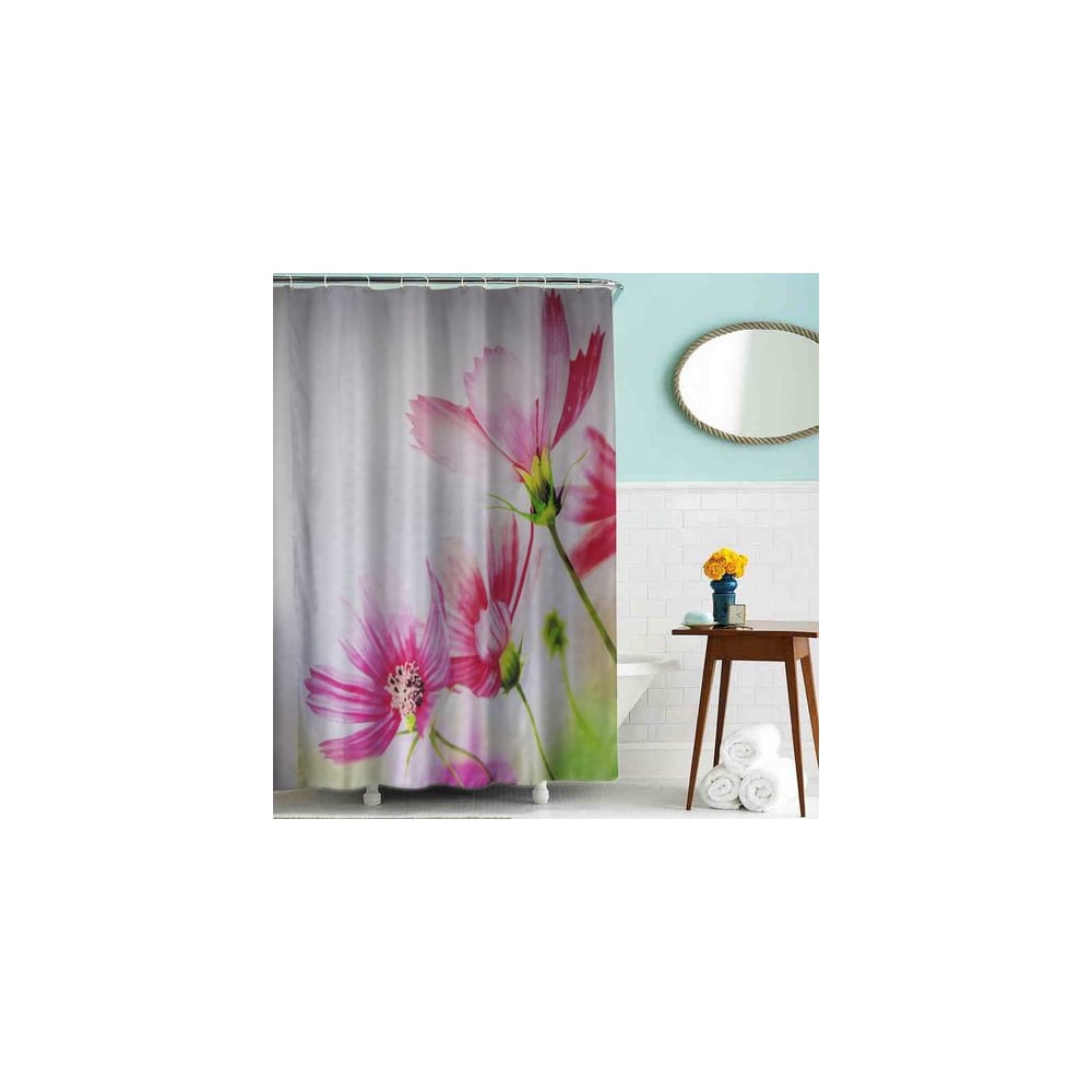 фото Тканевая шторка для ванной комнаты terma mz-80 цветы 180х200 см 20850