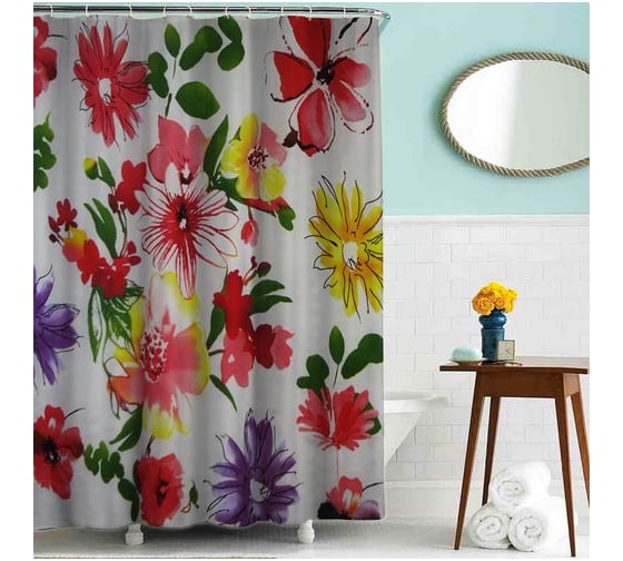Изображение товара Тканевая шторка для ванной комнаты TERMA MZ-81 Яркие цветы 180х180 см 20851