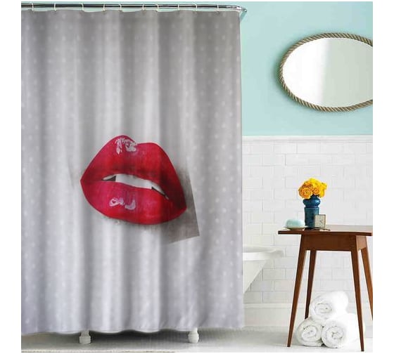 Изображение товара Тканевая шторка для ванны Melodia della vita MZ-53 Красная помада 180х200см 20823