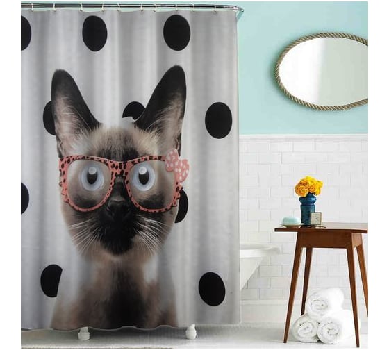 Изображение товара Тканевая шторка для ванны Melodia della vita MZ-41 Кот в очках 180х180 см 20811