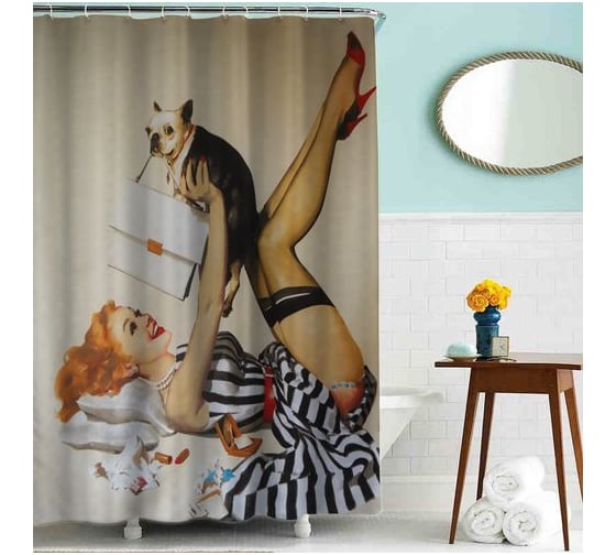 Изображение товара Тканевая шторка для ванны Melodia della vita MZ-52 Дама с собачкой 180х180см 20822