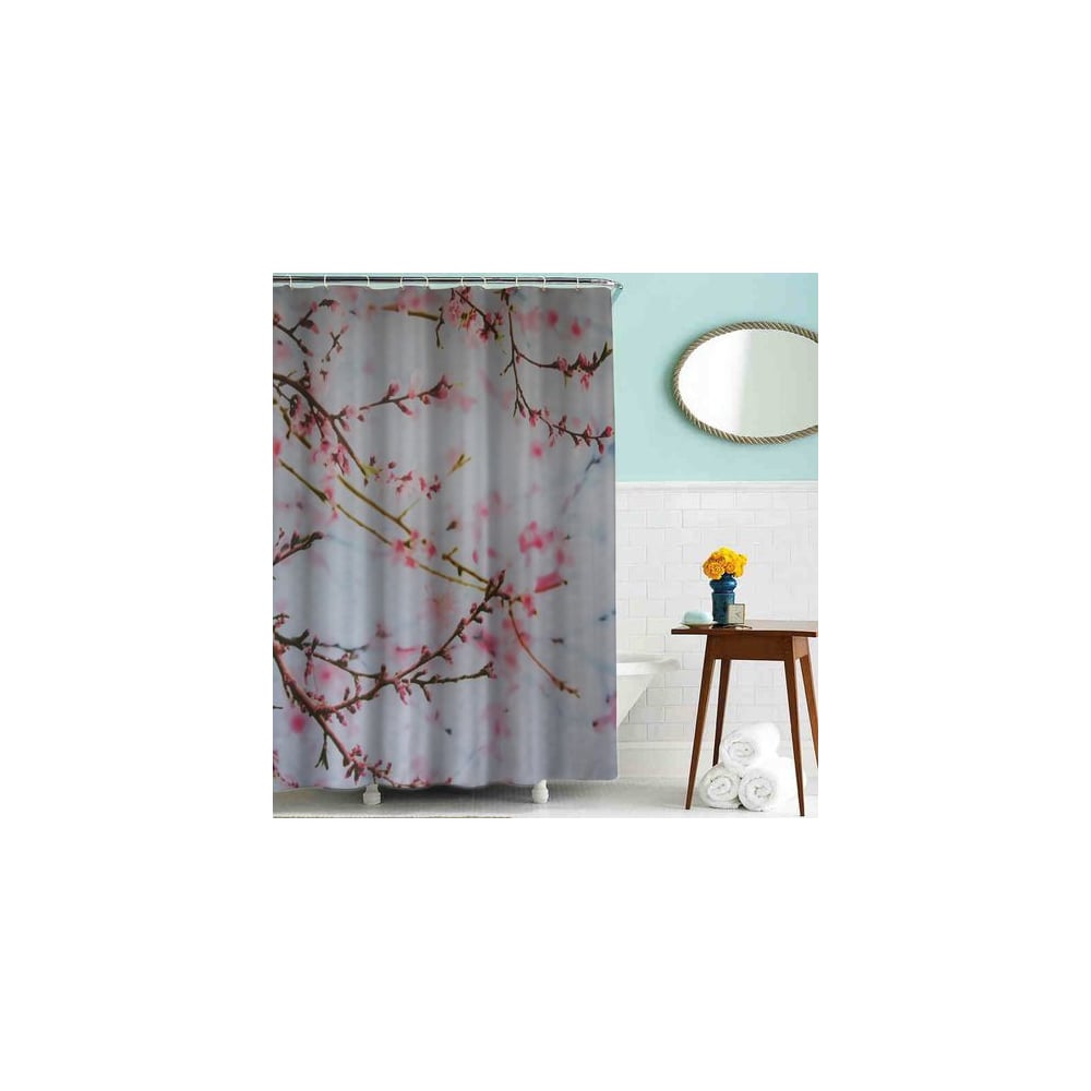 фото Тканевая шторка для ванной комнаты terma mz-83 цветущие ветви 180х180 см 20853