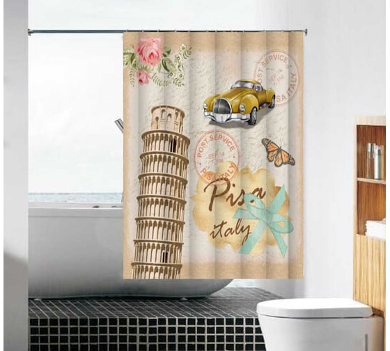 Изображение товара Тканевая шторка для ванны Melodia della vita Пизанская башня MZ-109 180x180 20994