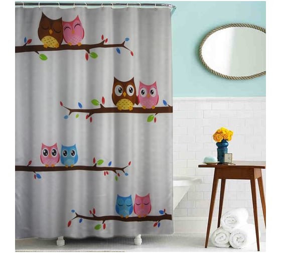 Изображение товара Тканевая шторка для ванны Melodia della vita MZ-43 Совы 180х200см 20813