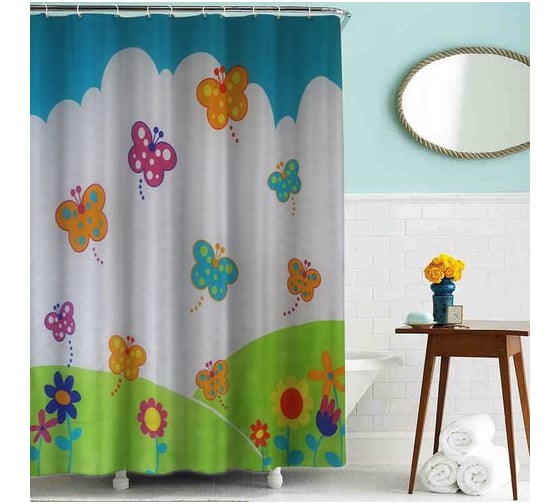 Изображение товара Тканевая шторка для ванны Melodia della vitaMZ-85 Бабочки 180х180см 20855