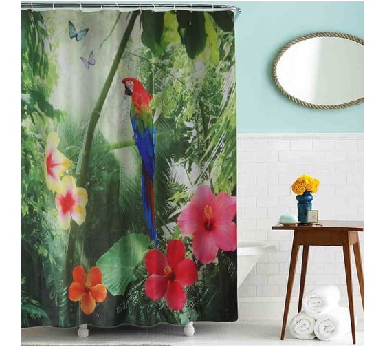 Изображение товара Тканевая шторка для ванны Melodia della vitaMZ-49 Попугай 180х200см 20819