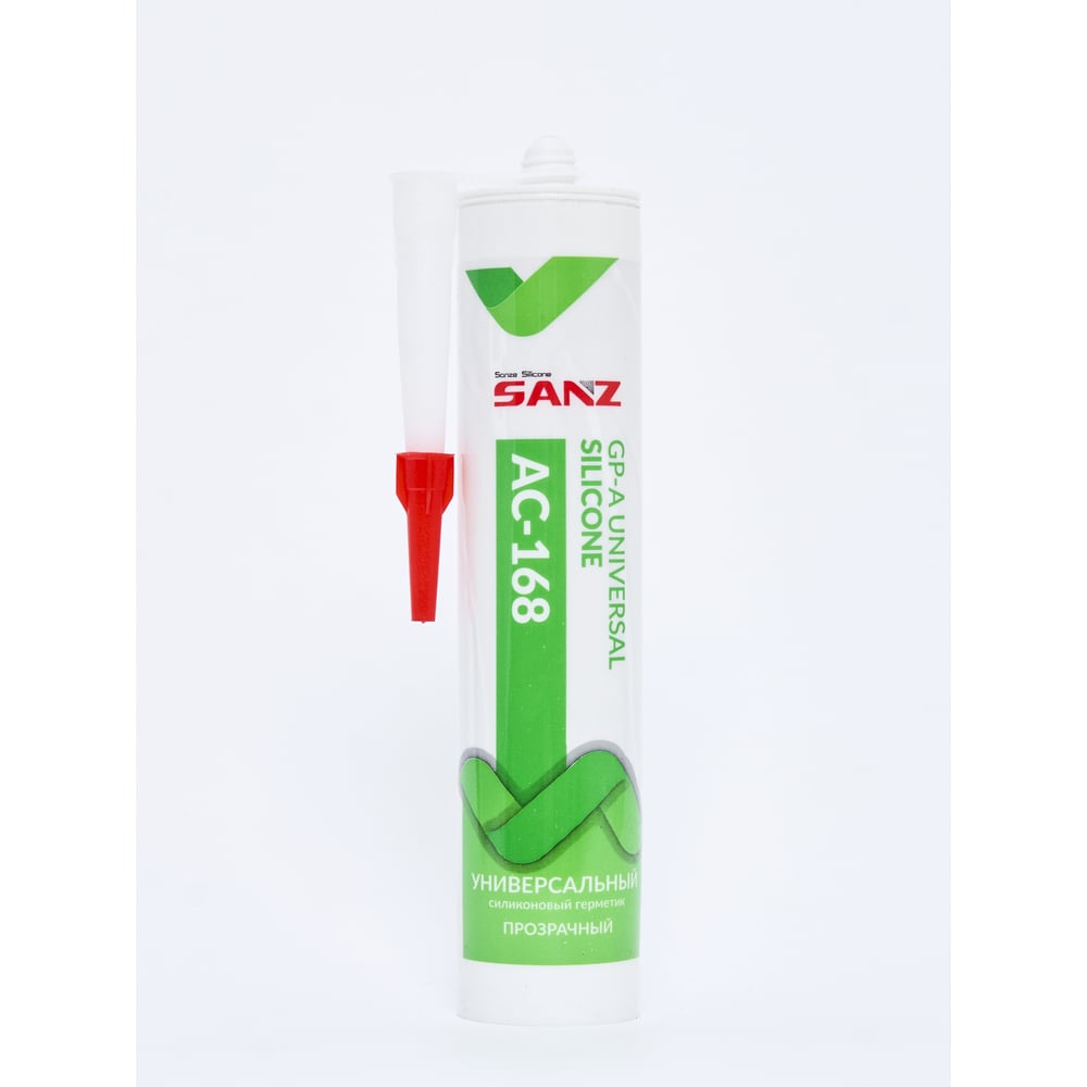 Изображение товара Универсальный силиконовый герметик SANZ АС-168 прозрачный, 280 мл. 168-7400-C
