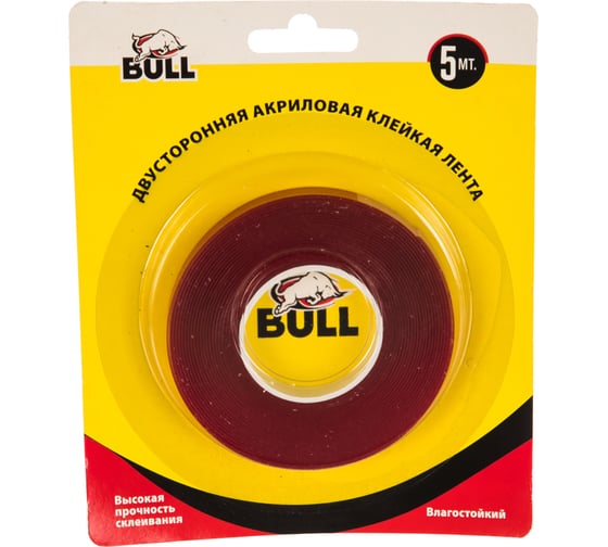 Изображение товара Акриловая двухсторонняя клейкая лента Bull 10мм х 5м прозрачный BAT1005