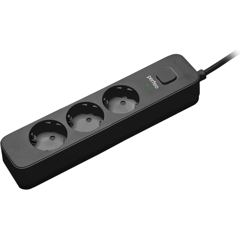 Сетевой фильтр PERFEO POWER STREAM 2500W 3.0 м, 3 розетки, черный 30016432 30016429