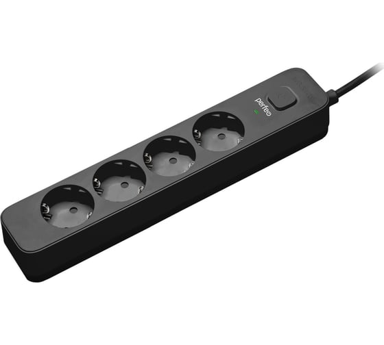 Изображение товара Сетевой фильтр PERFEO POWER STREAM 2500W 5.0 м, 4 розетки, черный 30016439 30016436