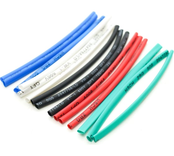 Изображение товара Набор термоусаживаемых трубок Jilion 2:1 15шт. по 10см 5цв. (по 3 шт.: белый, зеленый, синий, красный, черный) 9536551