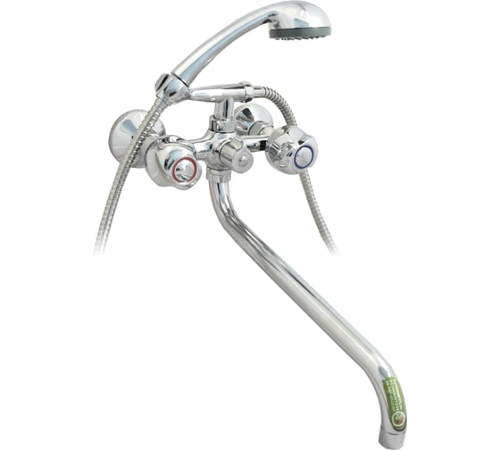 Изображение товара Ванно-душевой смеситель Juguni двуручный с металлическим шлангом и хромированной лейкой 0402.960
