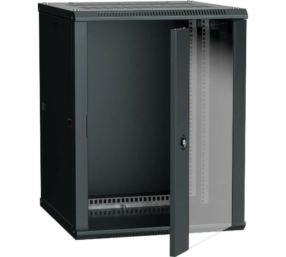 Изображение товара Шкаф ITK LINEA W 19 дюйм 18U 600х600мм настенный, стеклянная дверь RAL9005 LWR5-18U66-GF