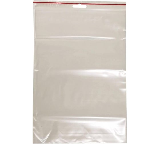 Изображение товара Пакет ООО Комус с замком zip lock, с европодвесом, 20x30 см, 60 мкм, 100 шт. 1269625