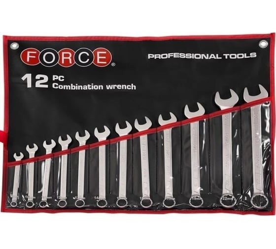 Изображение товара Набор комбинированных ключей 12 предметов в свёртке FORCE 5121C