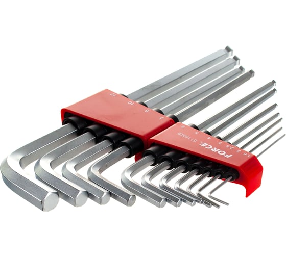 Изображение товара Набор длинных Г-образных ключей с шаром 1,5-12 мм, 11 предметов FORCE 5116XLB