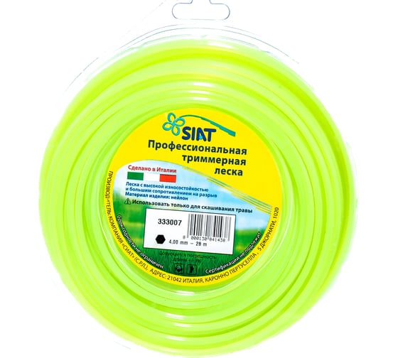 Изображение товара Леска для триммера ШЕСТИГРАННИК диаметр 4,0 мм длина 28 м SIAT 333007