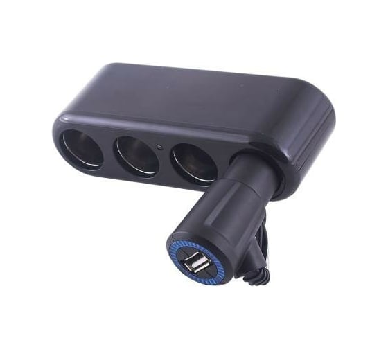 Изображение товара Разветвитель прикуривателя SKYWAY 4 гнезда + USB черный, предохранитель 10А, USB 1A S02301015
