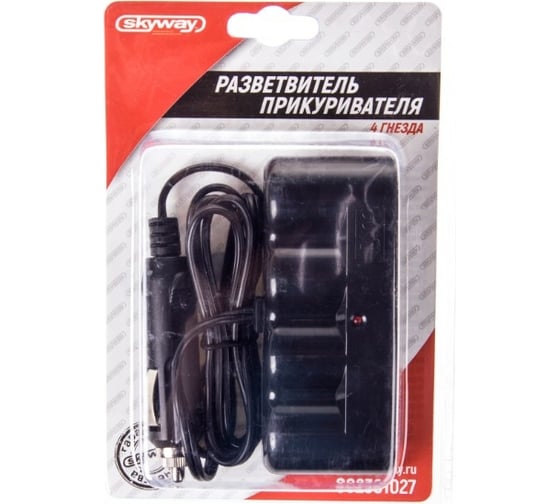 Изображение товара Разветвитель прикуривателя SKYWAY 4 гнезда, 12/24V, черный S02301027
