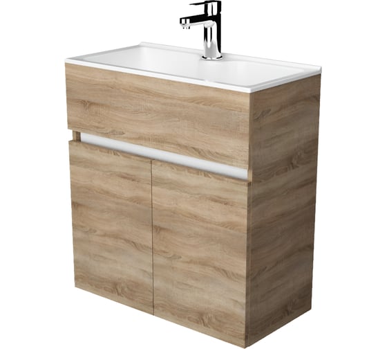 Изображение товара Тумба с раковиной в ванную 1Marka Mira 60 см подвесная дуб сонома У75337