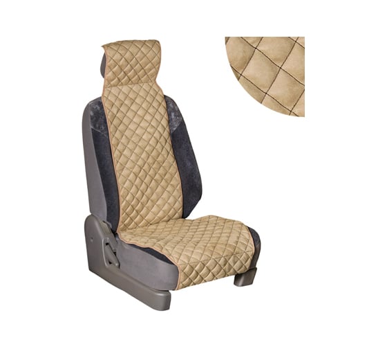 Изображение товара Накидка сиденья SKYWAY EXPENSIV алькантара, бежевая, строчка черная S01302008