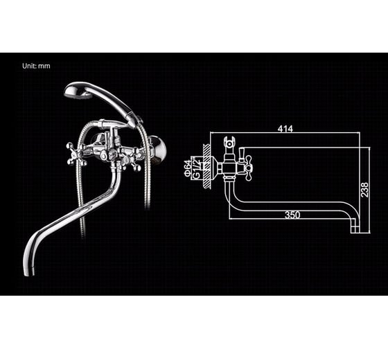 Изображение товара Смеситель для ванны LEDEME длинный излив, крест, ретро, керамика L2619 65702